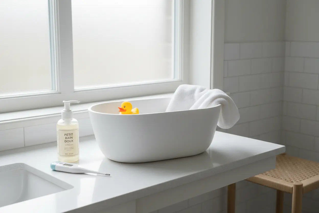 Bain bébé : baignoire, anneau de bain, thermomètre — les essentiels TrioNest™