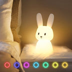Veilleuse Lapin Silicone Bébé – 7 Couleurs LED, 3 Modes, 10h Autonomie, Sans BPA | TrioNest™