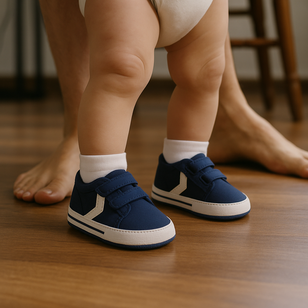 Chaussure Bébé Garçon 0-18 Mois – Coton Naturel, Double Velcro, Semelle Flexible, Lavable 30° | VelcroStep by TrioNest™ Mon Adorable Bébé