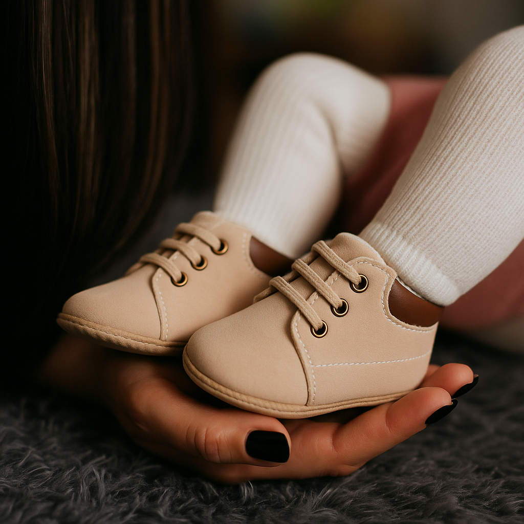 Chaussure Bébé Cuir Solide 0-18 Mois – Semelle PU Renforcée, Lacets, Design Classique, Cadeau | LeatherStep by TrioNest™ Mon Adorable Bébé