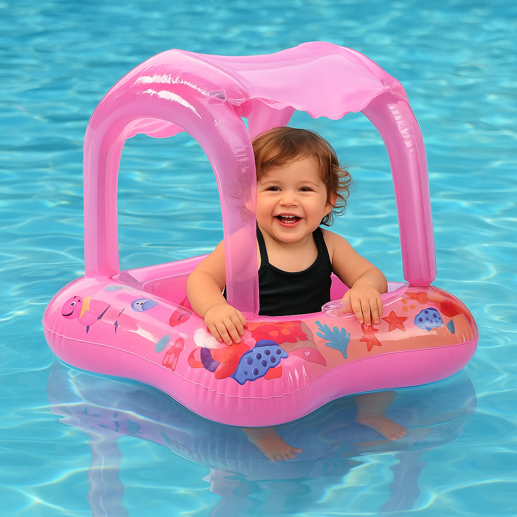Bouée Bébé Gonflable TrioNest™ SPLASHITO™ | Toit Anti-UV 99%, Pompe Incluse, Certifiée CE | 0-3 Ans Mon Adorable Bébé