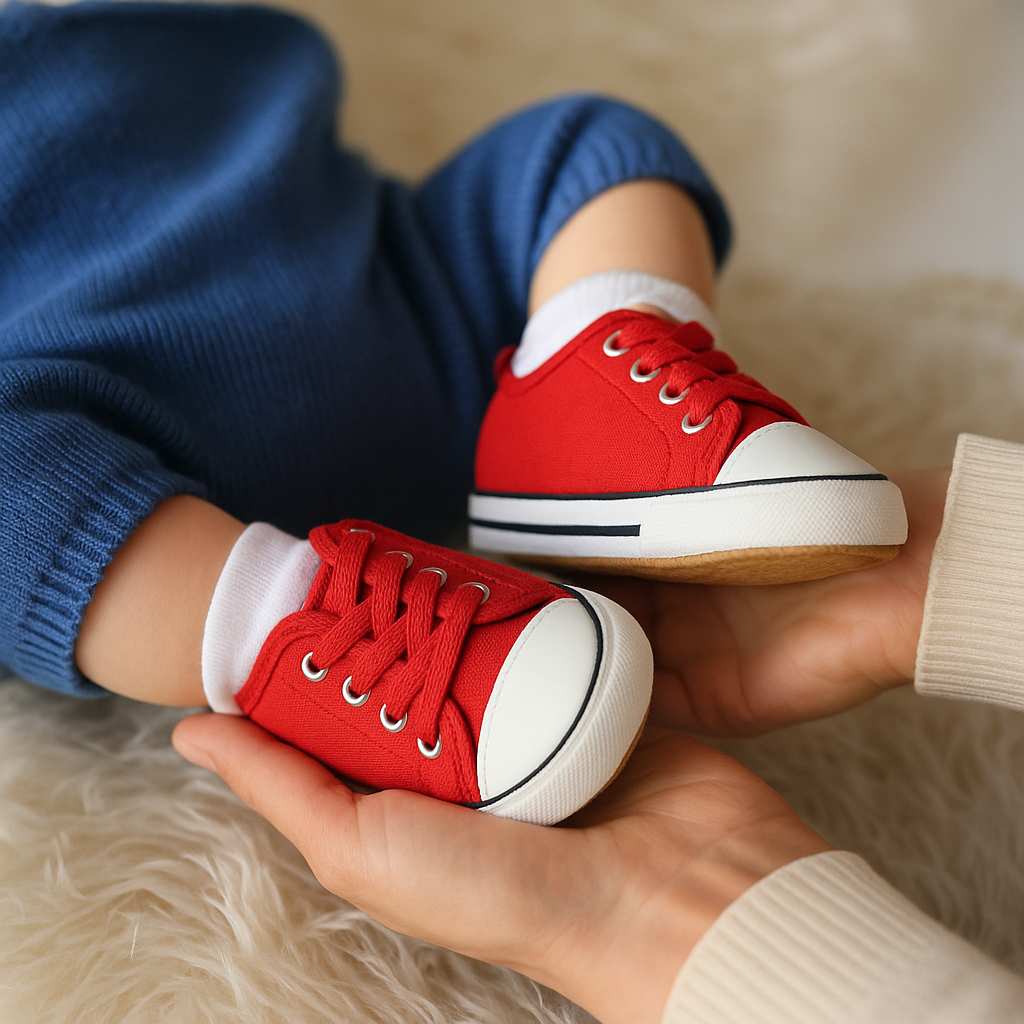 Chaussure Bébé Premier Pas en Toile 0-18 Mois – Canvas Respirant, Semelle Antidérapante, Lacets | CanvasStep by TrioNest™ Mon Adorable Bébé