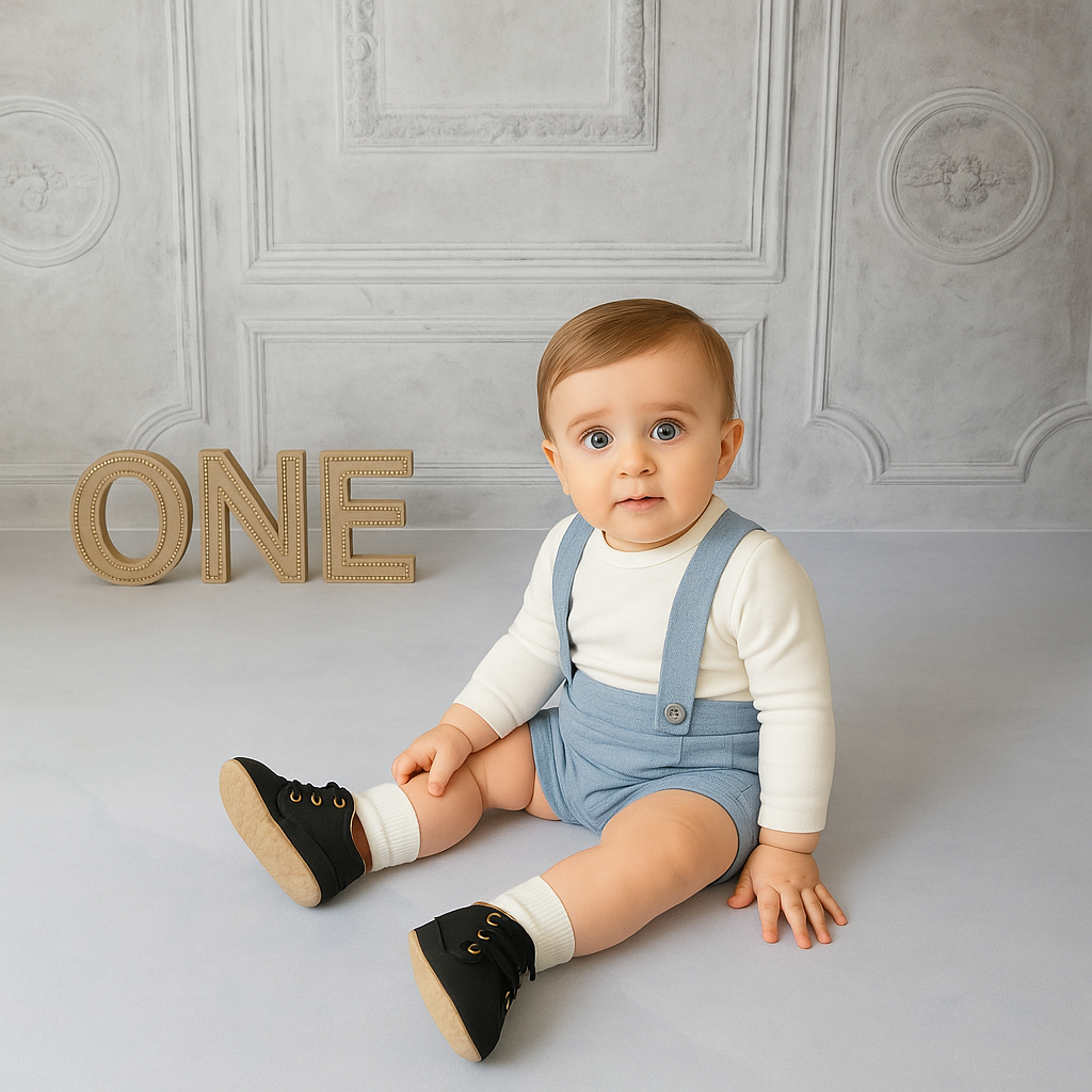 Chaussure Bébé Cuir Solide 0-18 Mois – Semelle PU Renforcée, Lacets, Design Classique, Cadeau | LeatherStep by TrioNest™ Mon Adorable Bébé
