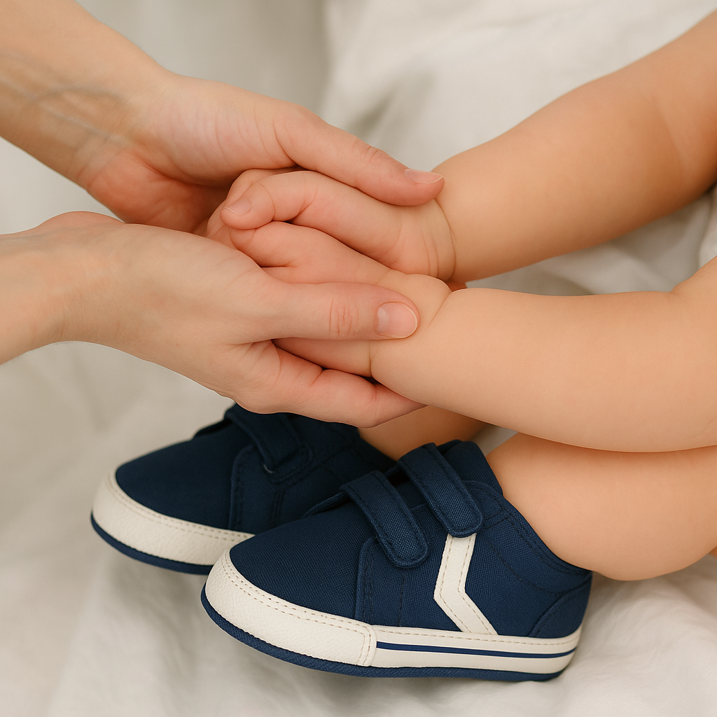 Chaussure Bébé Garçon 0-18 Mois – Coton Naturel, Double Velcro, Semelle Flexible, Lavable 30° | VelcroStep by TrioNest™ Mon Adorable Bébé