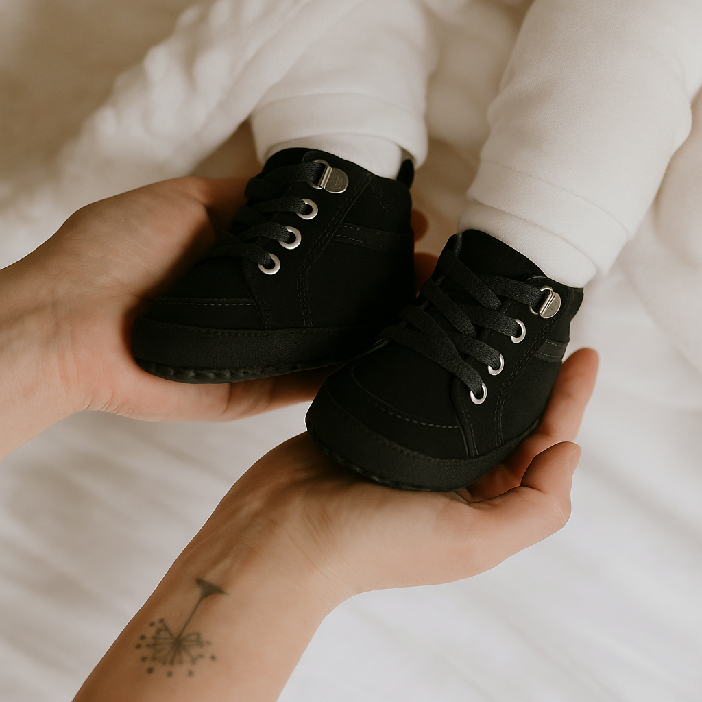 Chaussure Bébé Cuir PU 0-18 Mois – Semelle Coton Antidérapante, Lacets, Légère, Toutes Saisons | PureLeather by TrioNest™ Mon Adorable Bébé