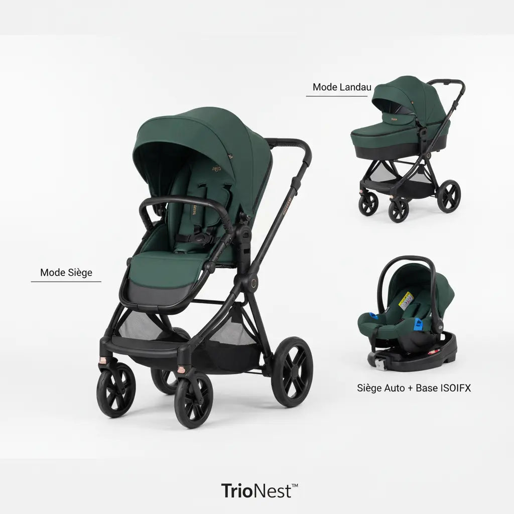 Poussette 3-en-1 avec Base ISOFIX – Nacelle, Siège Auto & Siège Poussette, Cadre Alu, Dès la Naissance | TrioNest™ TrioNest™ Poussette 3 en 1