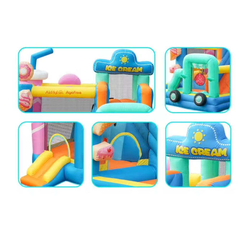 Château Gonflable Enfant 3-12 Ans – Toboggan, Maison Rebond & Voiture Crème Glacée, CE | IceBounce by TrioNest™ Mon Adorable Bébé