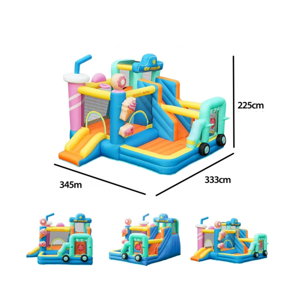 Château Gonflable Enfant 3-12 Ans – Toboggan, Maison Rebond & Voiture Crème Glacée, CE | IceBounce by TrioNest™ Mon Adorable Bébé