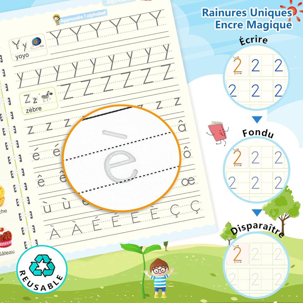 Cahier d'Écriture Magique Réutilisable MagicWrite – 4 Cahiers, Stylo Encre Magique | TrioNest™ mon adorable bebe
