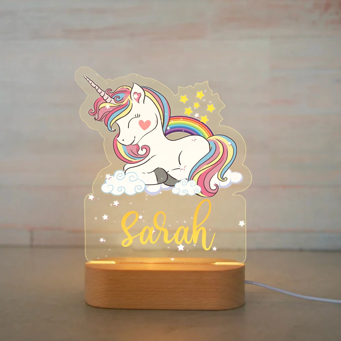 Veilleuse Bébé Personnalisée Motifs Animaux – Hologramme 3D, Socle Bois, USB | TrioNest™