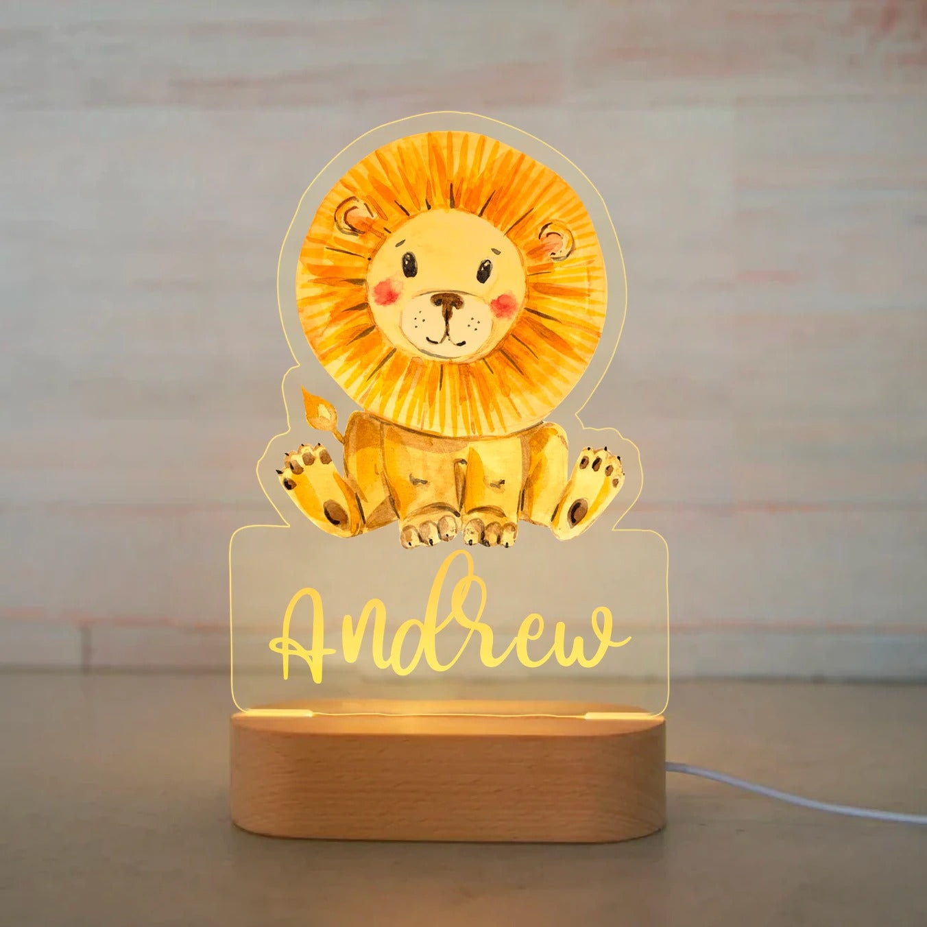 Veilleuse Bébé Personnalisée Motifs Animaux – Hologramme 3D, Socle Bois, USB | TrioNest™