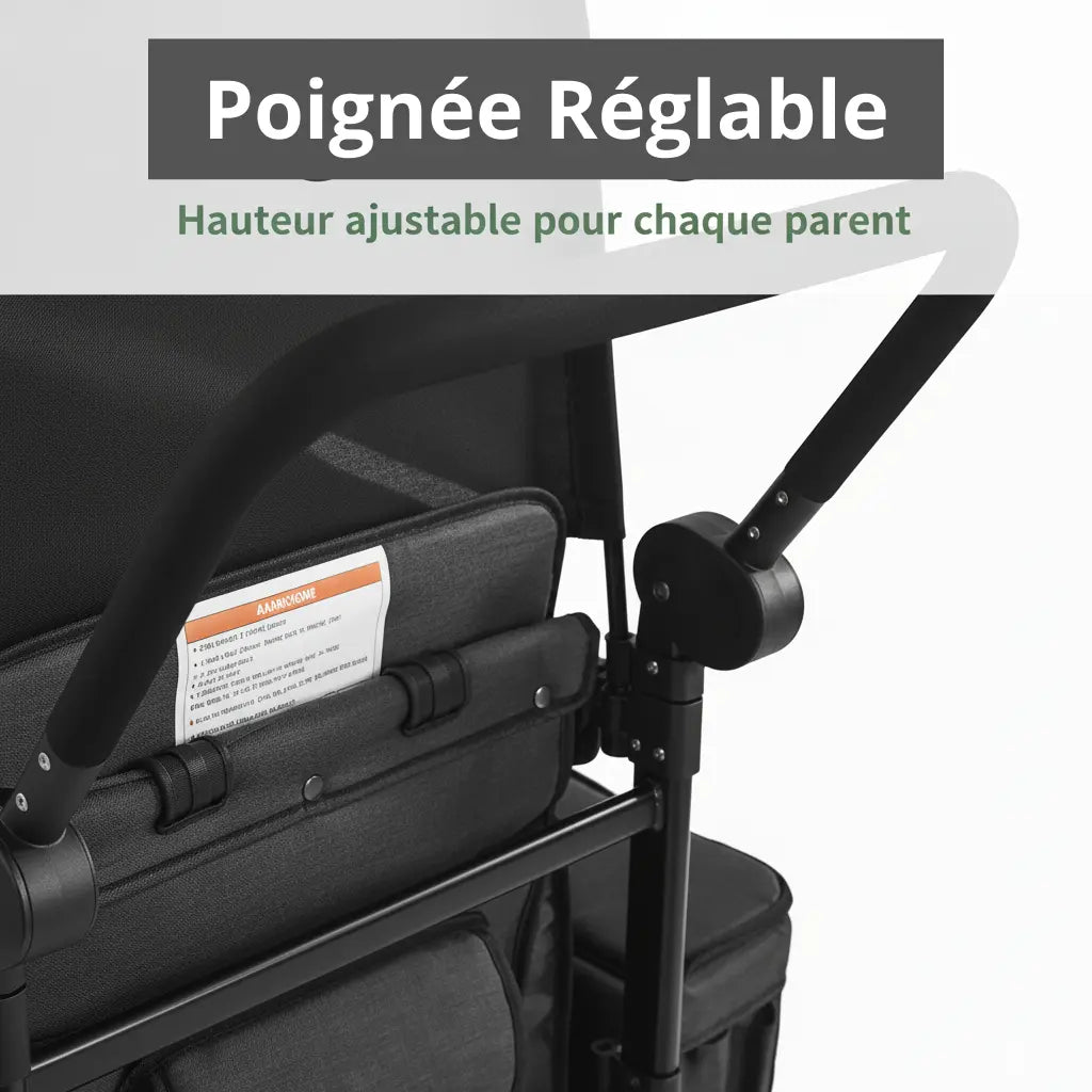 Poussette Wagon 4 Places Tout-Terrain – Harnais 5 Points, 150 kg, Toit UV, 8 Rangements, Pliable | TrioNest™ Wagon TrioNest™ Poussette 3 en 1