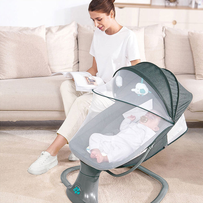 Balancelle Électrique pour Bébé | TrioNest™ – 15 Musiques, Bluetooth, 5 Vitesses, Harnais 5 Points, 3 Coloris mon adorable bebe