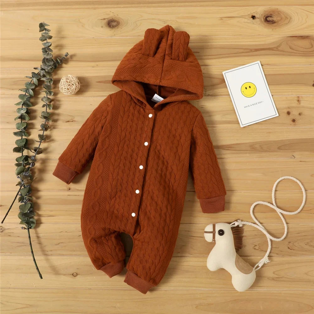 Barboteuse Bébé À Capuche – Coton Doux, Protection Vent & Froid, Motifs Animaux, Boutons-Pression | HoodShield by TrioNest™ Mon Adorable Bébé