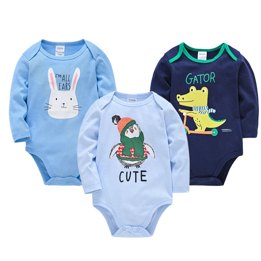Barboteuse Bébé Manches Longues Pack de 3 – 100% Coton, Unisexe, Anti-Irritations, Éco-Responsable | CottonPack3 by TrioNest™ Mon Adorable Bébé