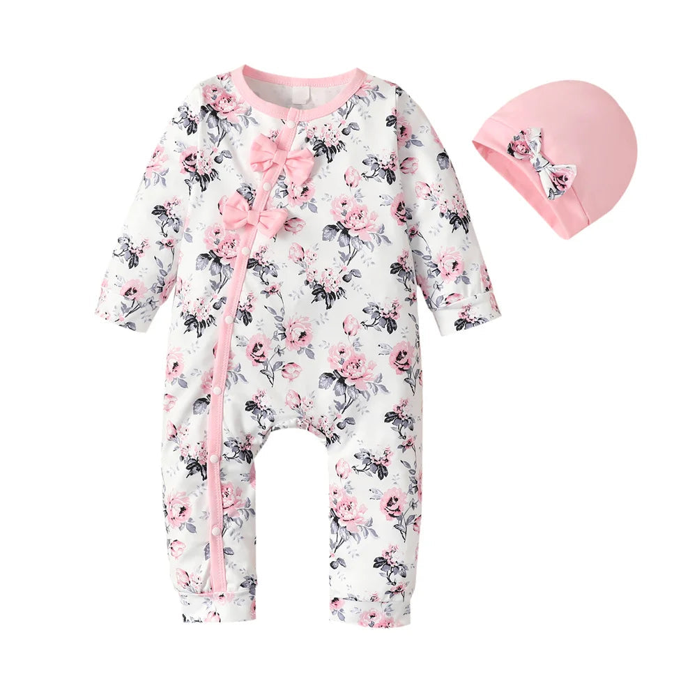 Barboteuse Bébé Fille À Fleurs Manches Longues – Coton & Polyester, Boutons Avant, Toutes Saisons, 0-18 Mois | FloralLong by TrioNest™ Mon Adorable Bébé