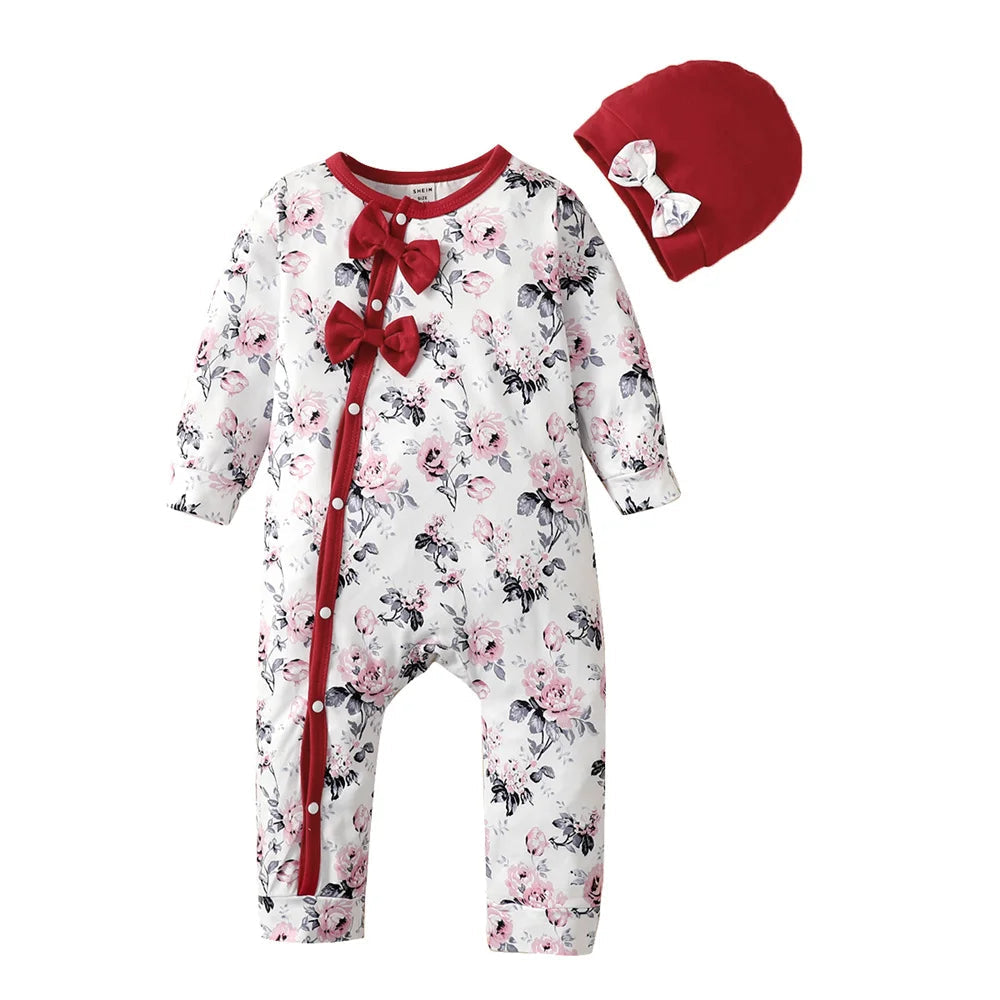 Barboteuse Bébé Fille À Fleurs Manches Longues – Coton & Polyester, Boutons Avant, Toutes Saisons, 0-18 Mois | FloralLong by TrioNest™ Mon Adorable Bébé