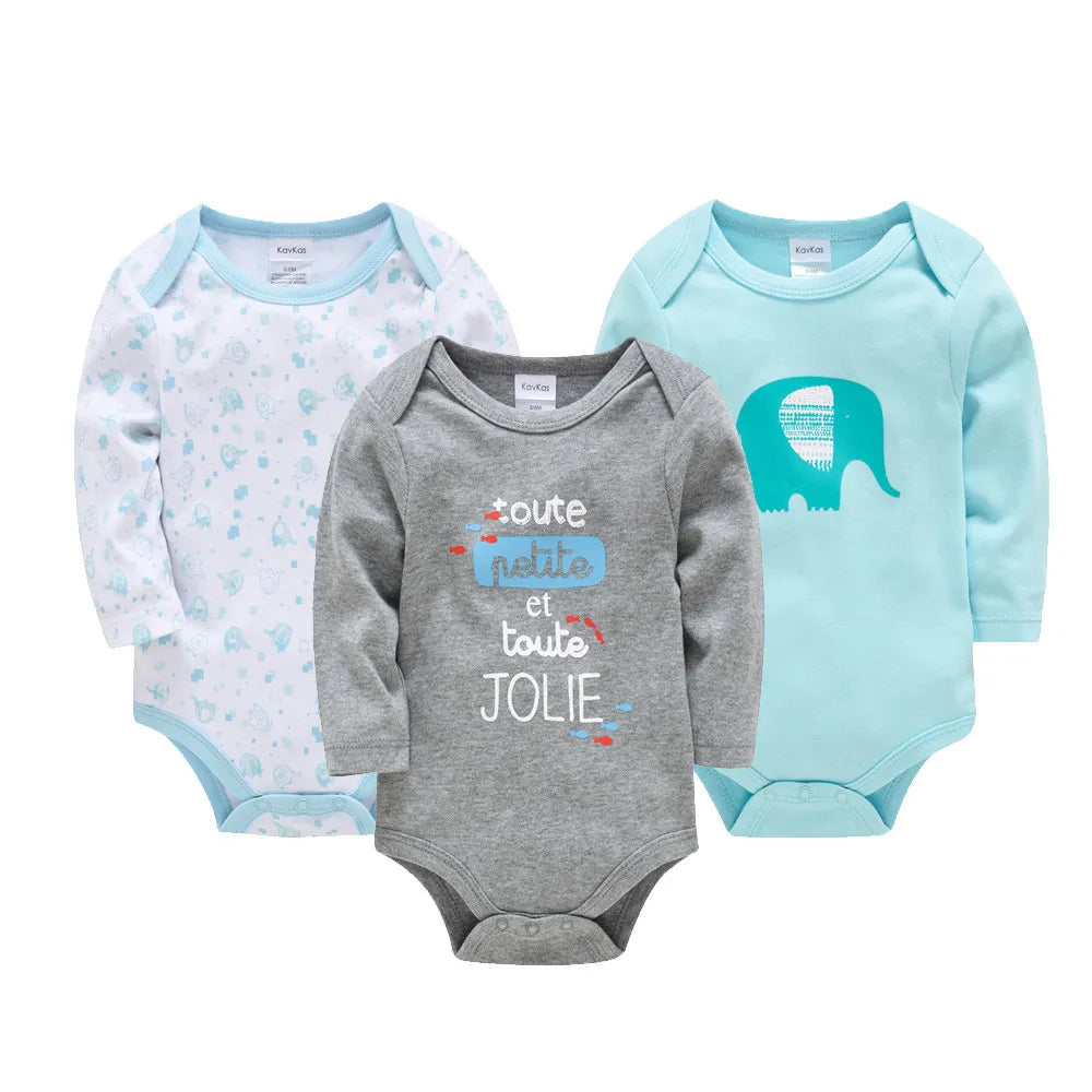 Barboteuse Bébé Manches Longues Pack de 3 – 100% Coton, Unisexe, Anti-Irritations, Éco-Responsable | CottonPack3 by TrioNest™ Mon Adorable Bébé