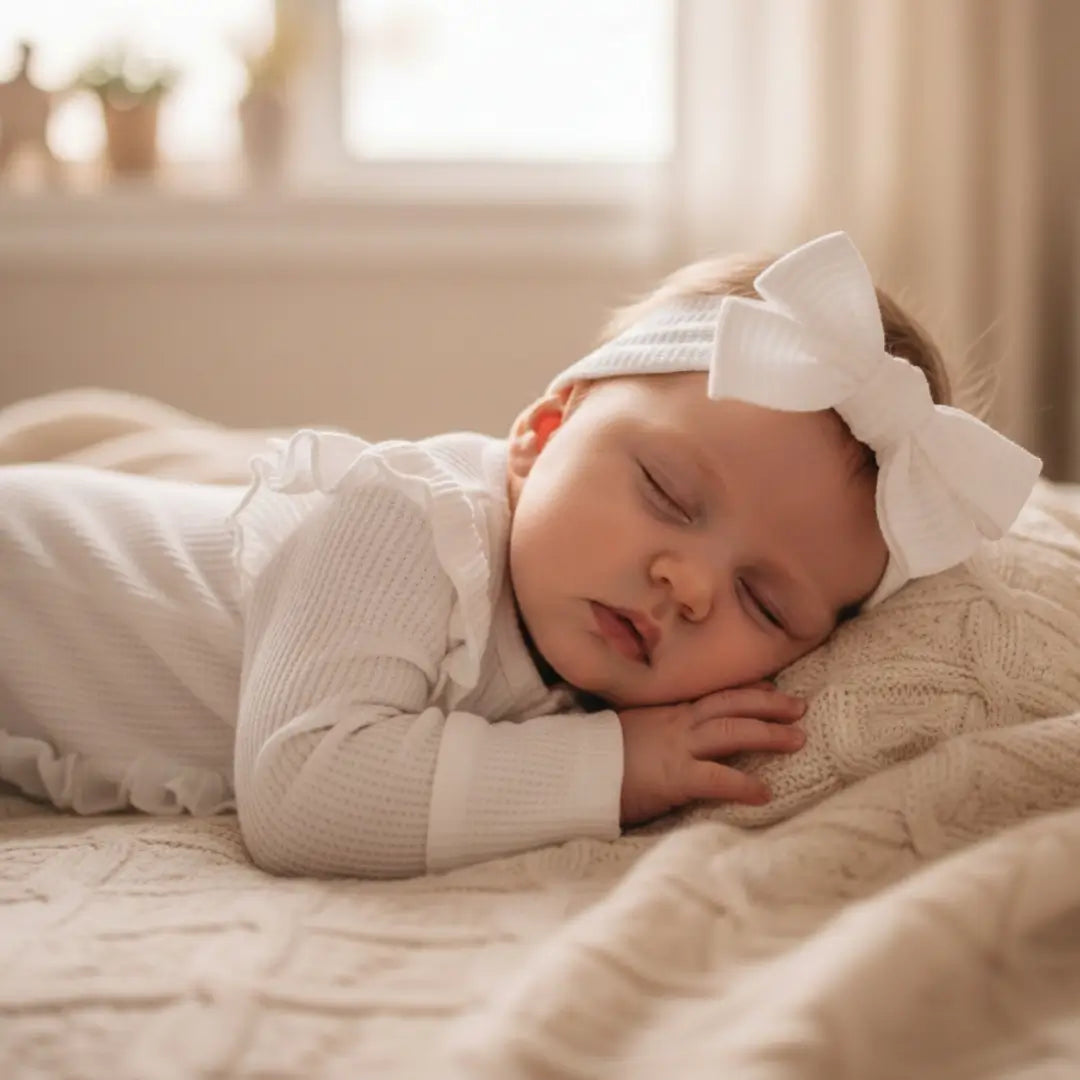Barboteuse Bébé Fille À Nœud – Tissu Côtelé, Volants, Fermeture Éclair, Coton Respirant, Polyvalente | RibBow by TrioNest™ Mon Adorable Bébé