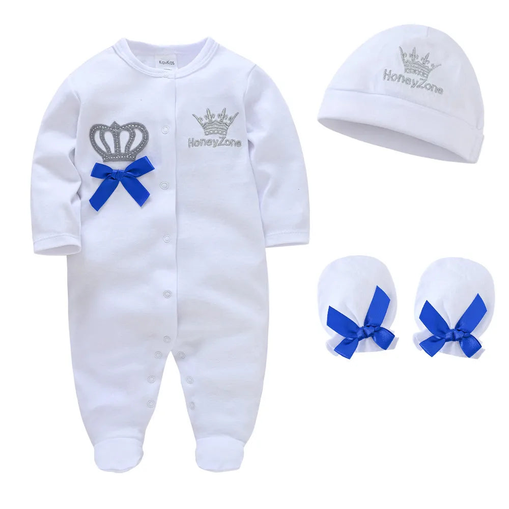 Barboteuse Bébé Set 3 Pièces – 100% Coton Peigné, Bonnet & Gants Assortis, Toutes Saisons, Fille & Garçon | CottonSet3 by TrioNest™ Mon Adorable Bébé