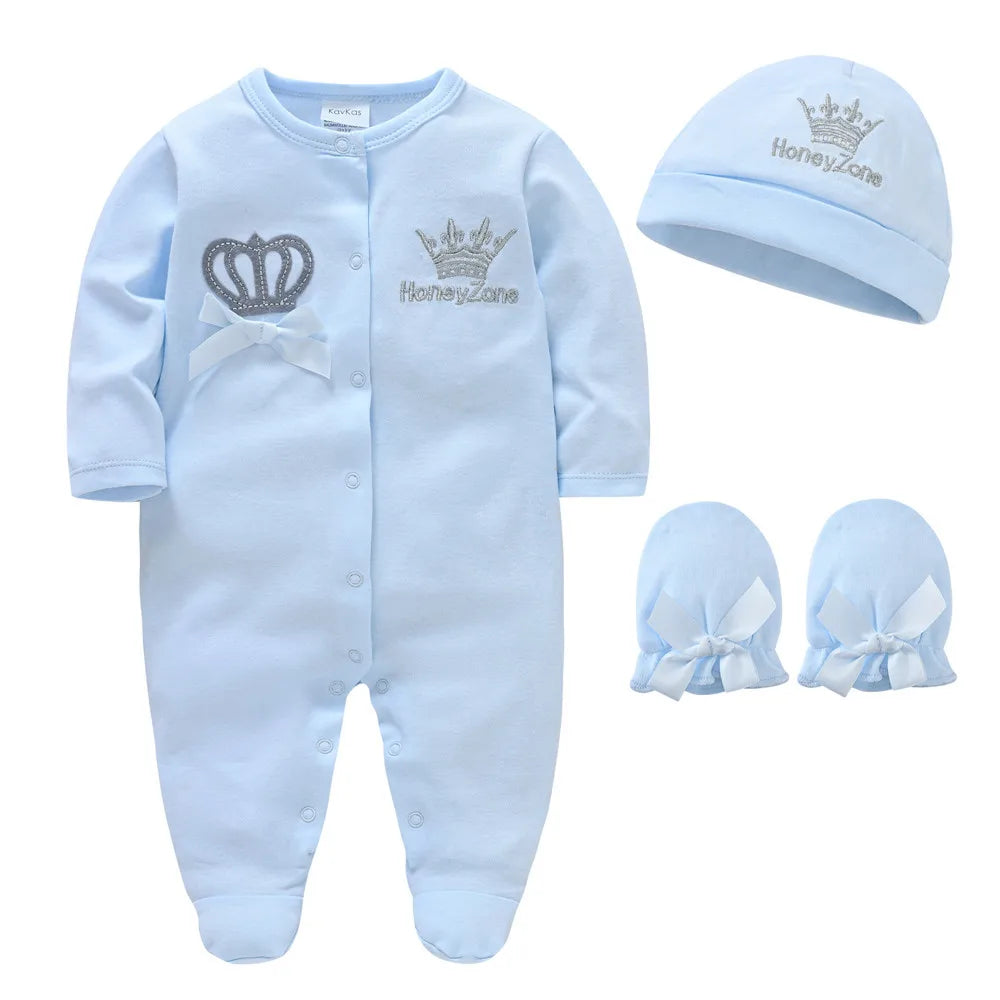 Barboteuse Bébé Set 3 Pièces – 100% Coton Peigné, Bonnet & Gants Assortis, Toutes Saisons, Fille & Garçon | CottonSet3 by TrioNest™ Mon Adorable Bébé