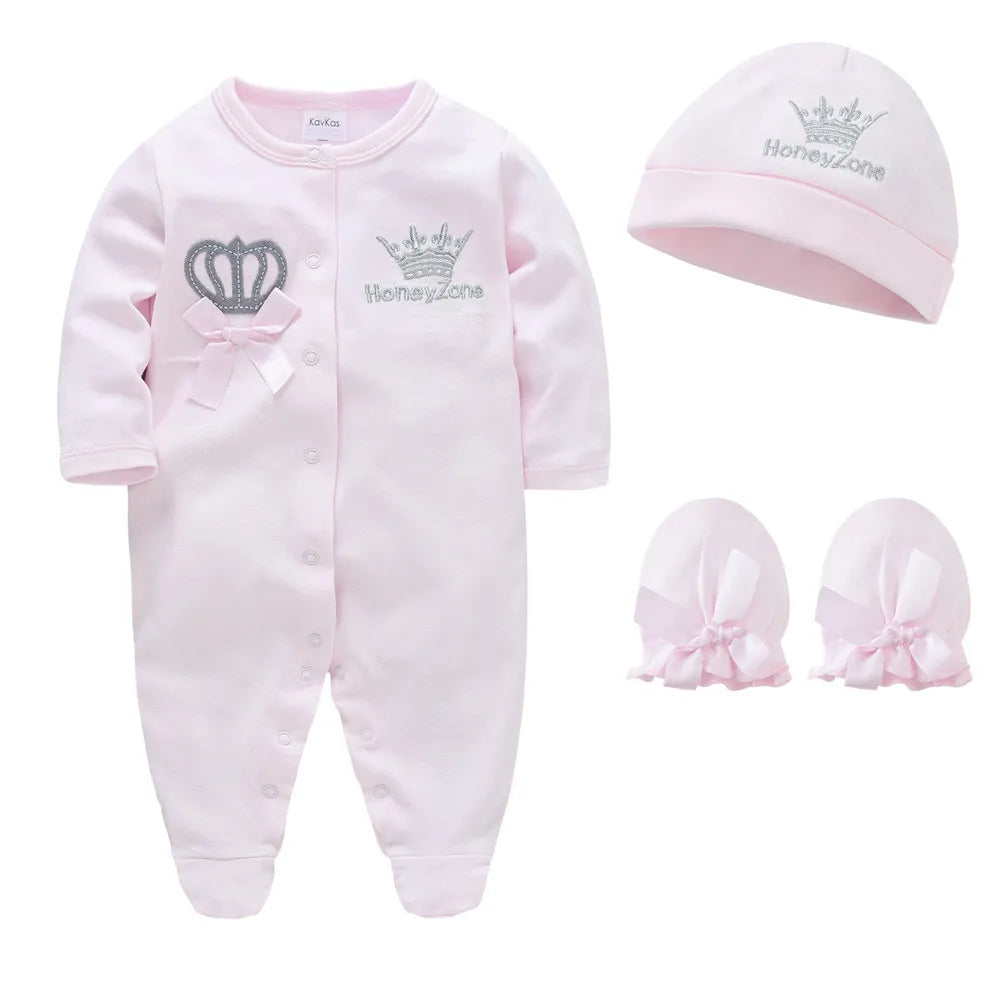 Barboteuse Bébé Set 3 Pièces – 100% Coton Peigné, Bonnet & Gants Assortis, Toutes Saisons, Fille & Garçon | CottonSet3 by TrioNest™ Mon Adorable Bébé