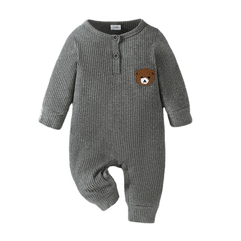 Barboteuse Bébé Ours Manches Longues – Polyester Doux, Boutons Pratiques, 0-24 Mois, Printemps & Automne | BearSnap by TrioNest™ Mon Adorable Bébé