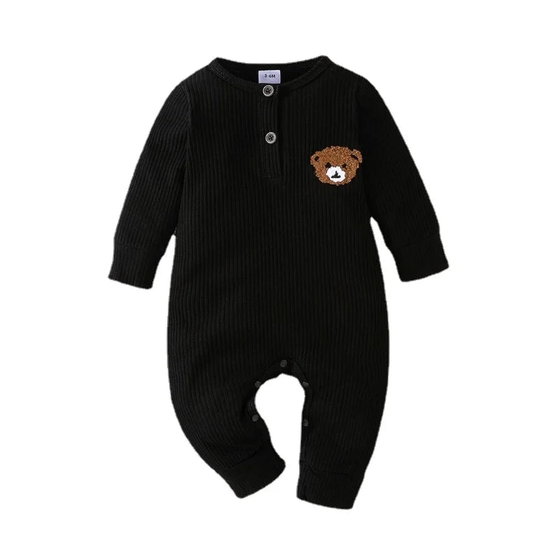 Barboteuse Bébé Ours Manches Longues – Polyester Doux, Boutons Pratiques, 0-24 Mois, Printemps & Automne | BearSnap by TrioNest™ Mon Adorable Bébé