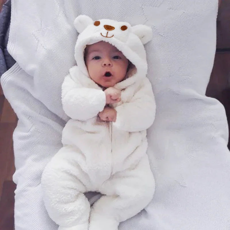 Barboteuse Bébé à Capuche Ourson TeddyHood — Coton Doux, Boutons-Pression, 0-18 Mois | TrioNest™ TrioNest