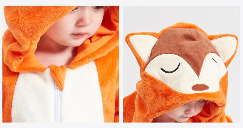 Barboteuse Bébé À Capuche Motifs Animaux – ONE-ZIP Double Curseur, Coton PP, Automne/Hiver/Printemps | AnimalHood by TrioNest™ mon adorable bebe