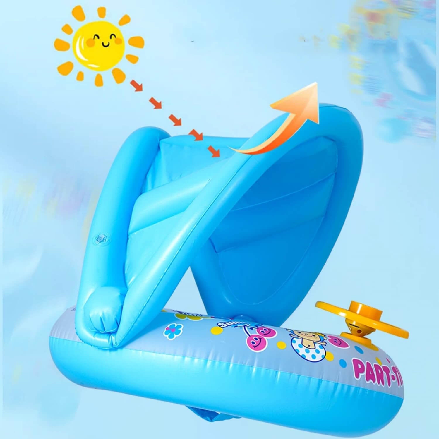 Bouée Bébé à Volant SplashWheel™ – Anti-Renversement, Parasol Anti-UV & Volant Interactif 0-3 Ans | TrioNest™ Mon Adorable Bébé