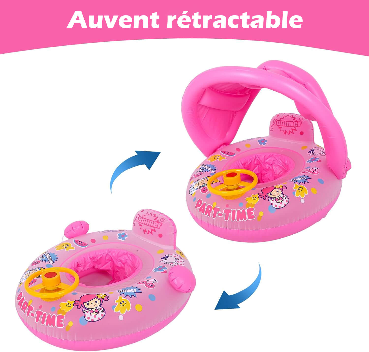 Bouée Bébé à Volant SplashWheel™ – Anti-Renversement, Parasol Anti-UV & Volant Interactif 0-3 Ans | TrioNest™ Mon Adorable Bébé