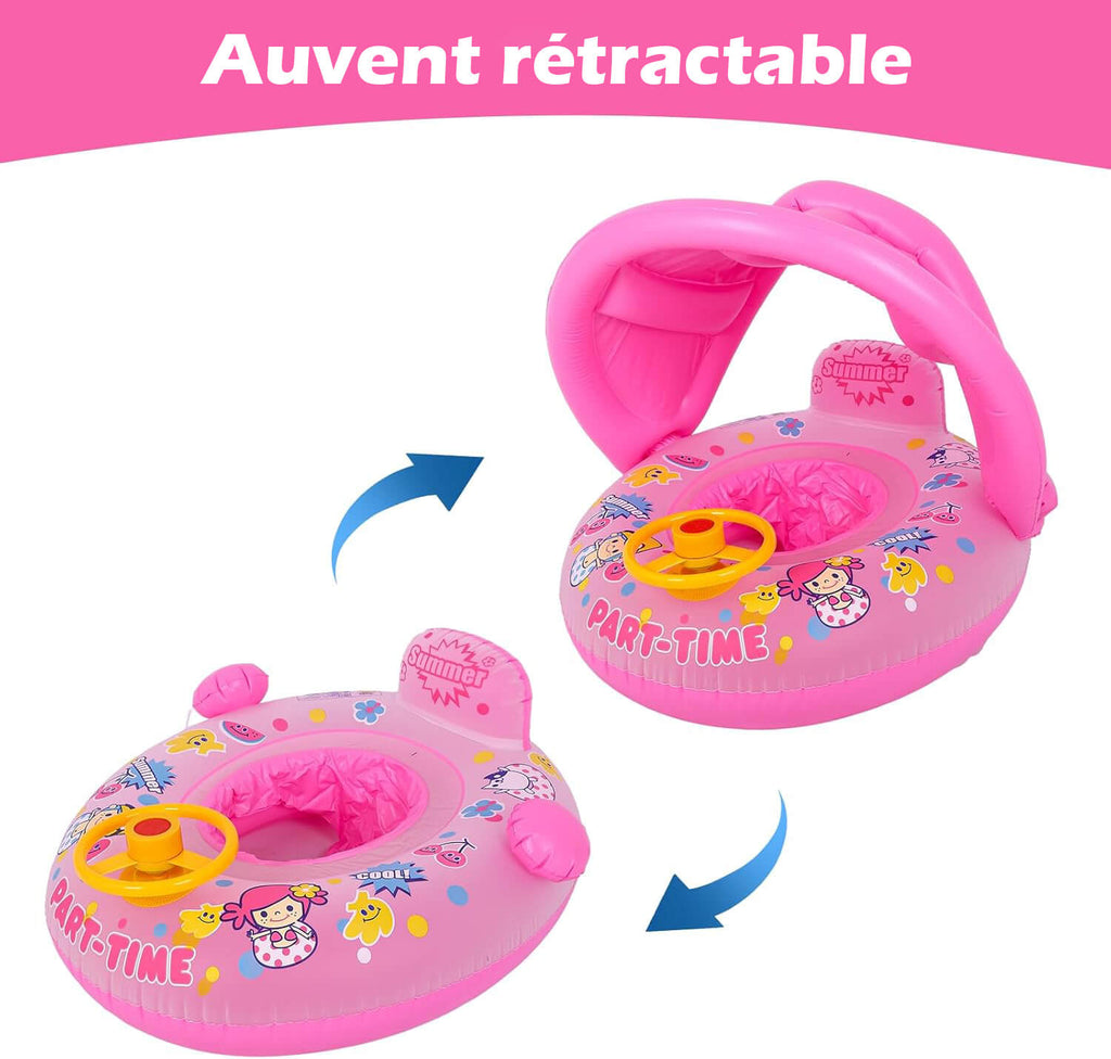 Bouée Bébé à Volant SplashWheel™ – Anti-Renversement, Parasol Anti-UV & Volant Interactif 0-3 Ans | TrioNest™