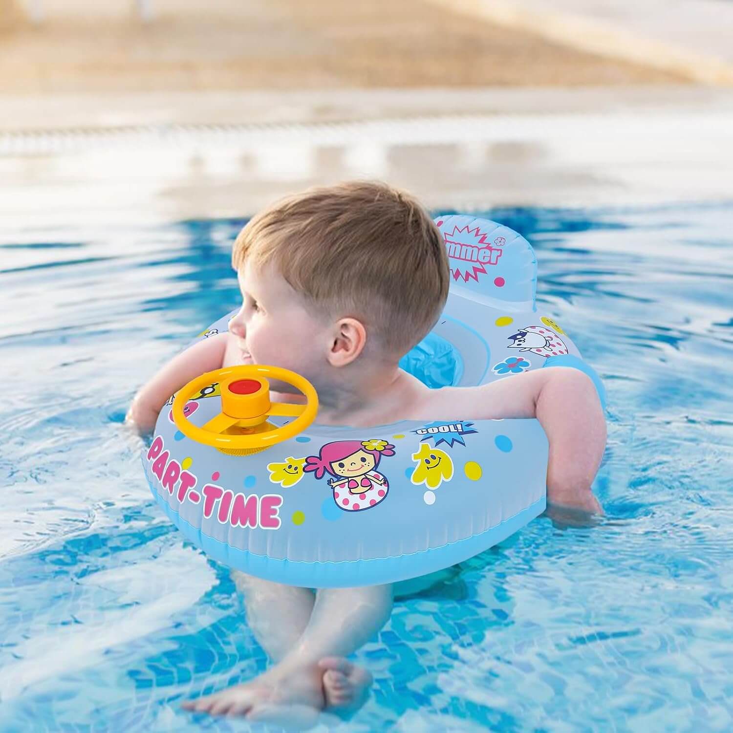 Bouée Bébé à Volant SplashWheel™ – Anti-Renversement, Parasol Anti-UV & Volant Interactif 0-3 Ans | TrioNest™ Mon Adorable Bébé