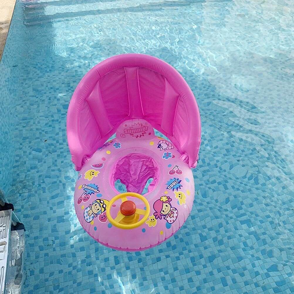 Bouée Bébé à Volant SplashWheel™ – Anti-Renversement, Parasol Anti-UV & Volant Interactif 0-3 Ans | TrioNest™ Mon Adorable Bébé