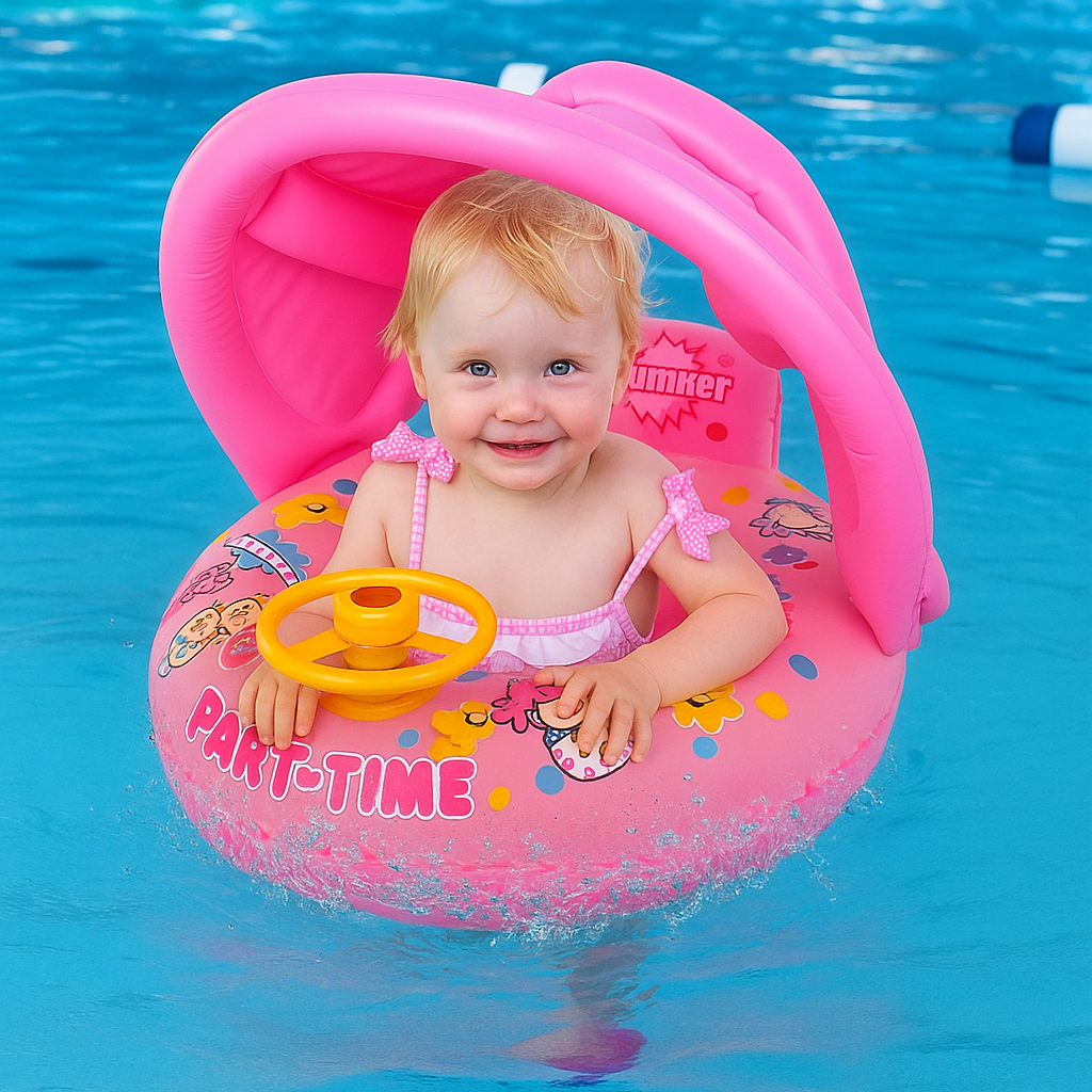 Bouée Bébé à Volant SplashWheel™ – Anti-Renversement, Parasol Anti-UV & Volant Interactif 0-3 Ans | TrioNest™ Mon Adorable Bébé