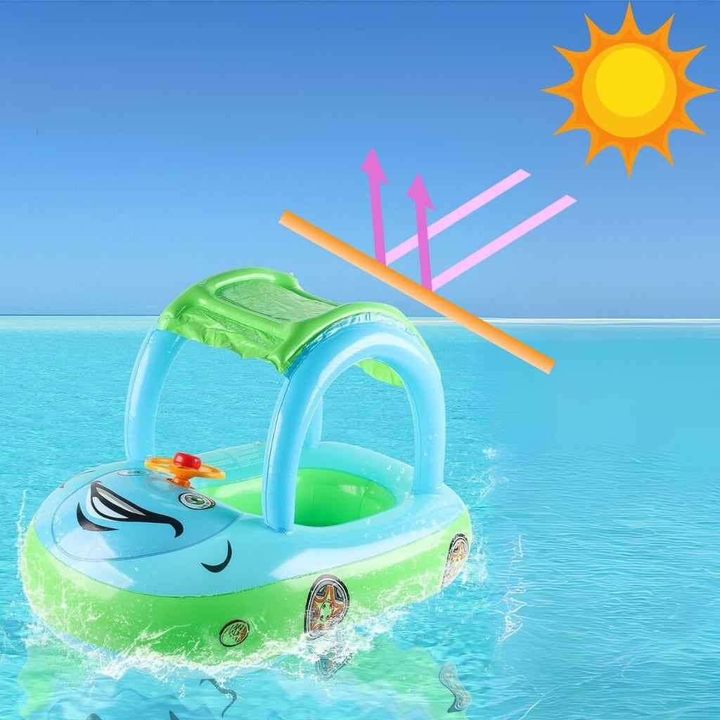 Bouée Bébé Voiture AquaDrive™ – Ombrelle Anti-UV, Volant Interactif & Flotteurs Stables 3-6 Ans | TrioNest™ Mon Adorable Bébé