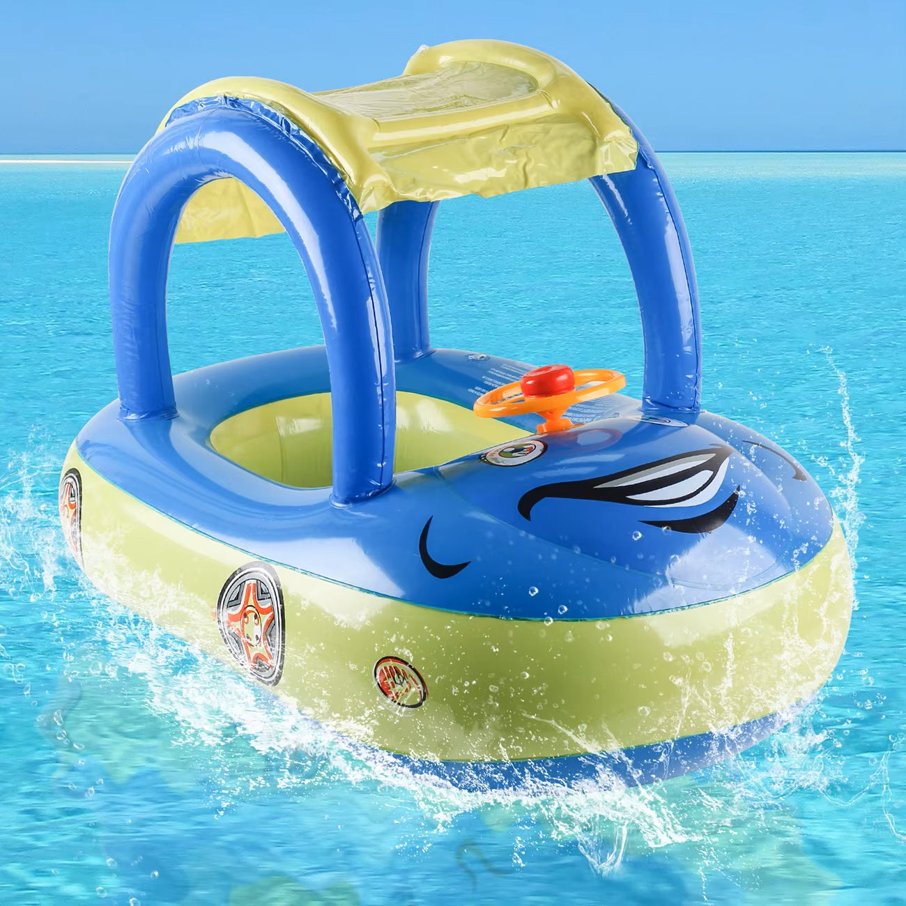 Bouée Bébé Voiture AquaDrive™ – Ombrelle Anti-UV, Volant Interactif & Flotteurs Stables 3-6 Ans | TrioNest™ Mon Adorable Bébé