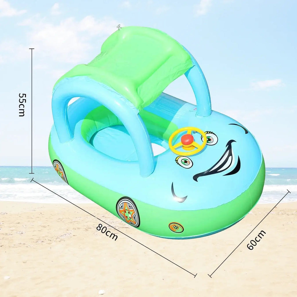 Bouée Bébé Voiture AquaDrive™ – Ombrelle Anti-UV, Volant Interactif & Flotteurs Stables 3-6 Ans | TrioNest™ Mon Adorable Bébé