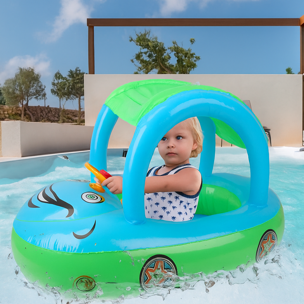 Bouée Bébé Voiture AquaDrive™ – Ombrelle Anti-UV, Volant Interactif & Flotteurs Stables 3-6 Ans | TrioNest™ Mon Adorable Bébé
