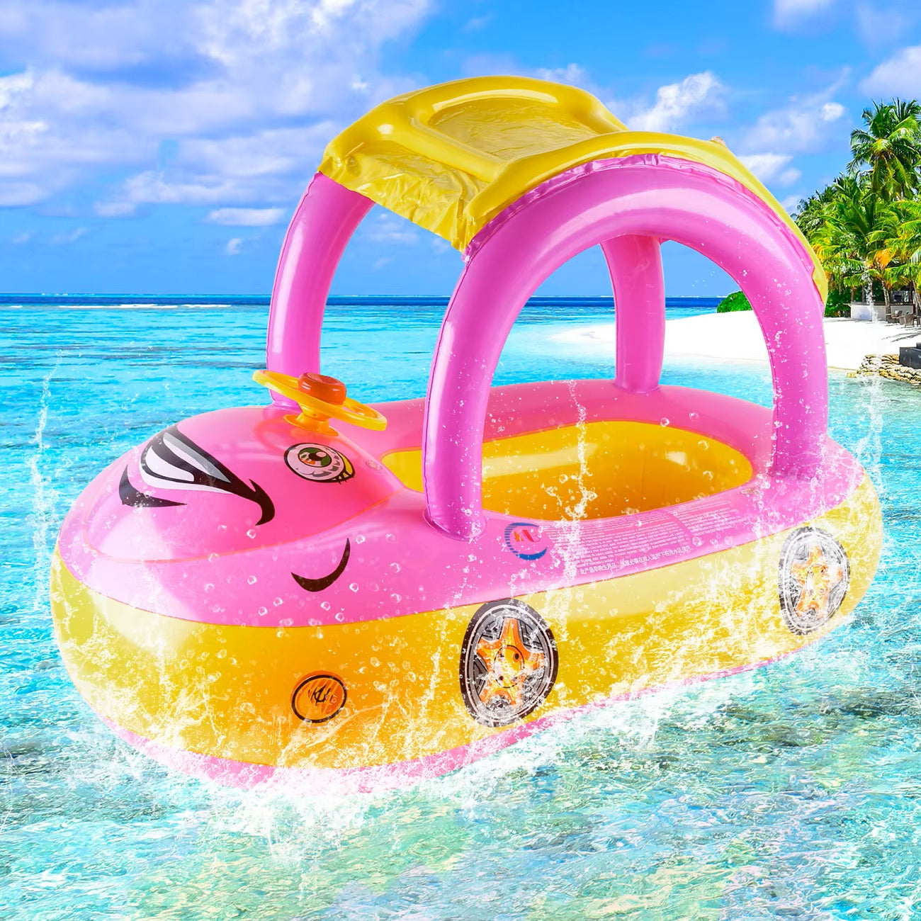 Bouée Bébé Voiture AquaDrive™ – Ombrelle Anti-UV, Volant Interactif & Flotteurs Stables 3-6 Ans | TrioNest™ Mon Adorable Bébé