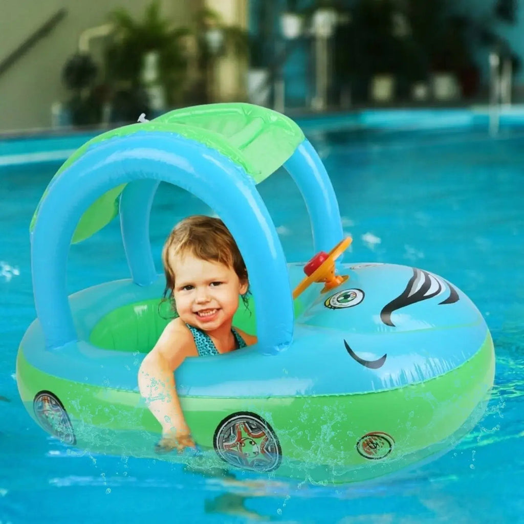 Bouée Bébé Voiture AquaDrive™ – Ombrelle Anti-UV, Volant Interactif & Flotteurs Stables 3-6 Ans | TrioNest™ Mon Adorable Bébé