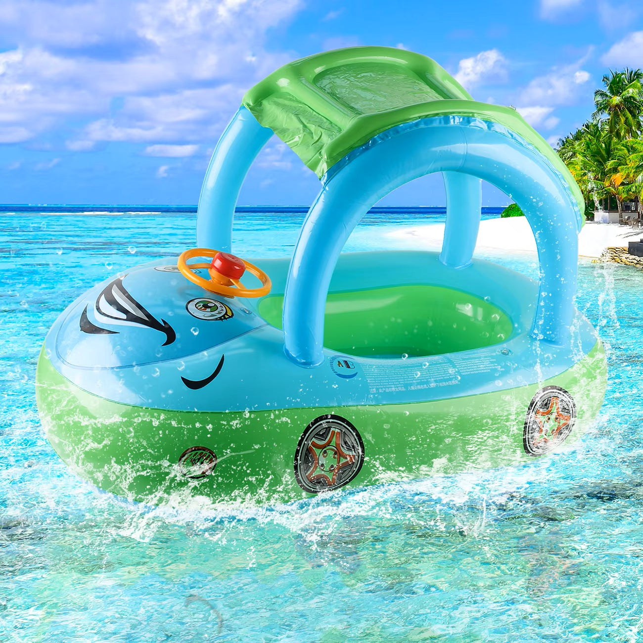Bouée Bébé Voiture AquaDrive™ – Ombrelle Anti-UV, Volant Interactif & Flotteurs Stables 3-6 Ans | TrioNest™ Mon Adorable Bébé