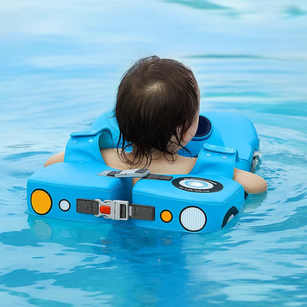 Bouée Bébé en Forme de Voiture FloatNest – Appui-Tête 40°, Mousse Perle IPX8, -3 Ans | TrioNest™ Mon Adorable Bébé