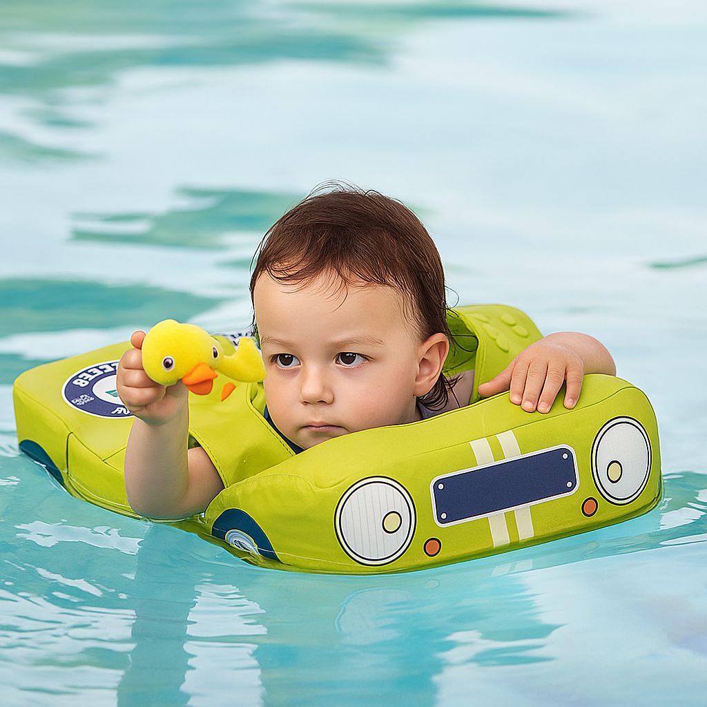 Bouée Bébé en Forme de Voiture FloatNest – Appui-Tête 40°, Mousse Perle IPX8, -3 Ans | TrioNest™ Mon Adorable Bébé
