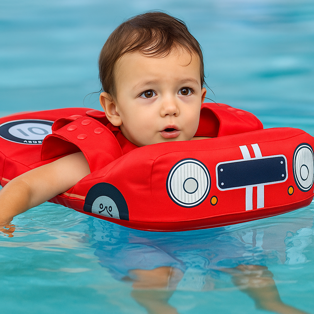 Bouée Bébé en Forme de Voiture FloatNest – Appui-Tête 40°, Mousse Perle IPX8, -3 Ans | TrioNest™ Mon Adorable Bébé