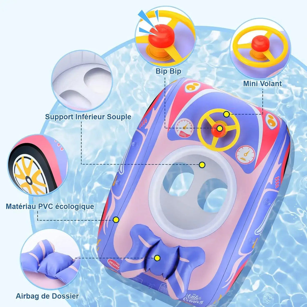 Bouée Bébé Voiture à Ombrelle CruiseNest – PVC, Volant Musical, 79x61 cm, 3-6 Ans | TrioNest™ Mon Adorable Bébé