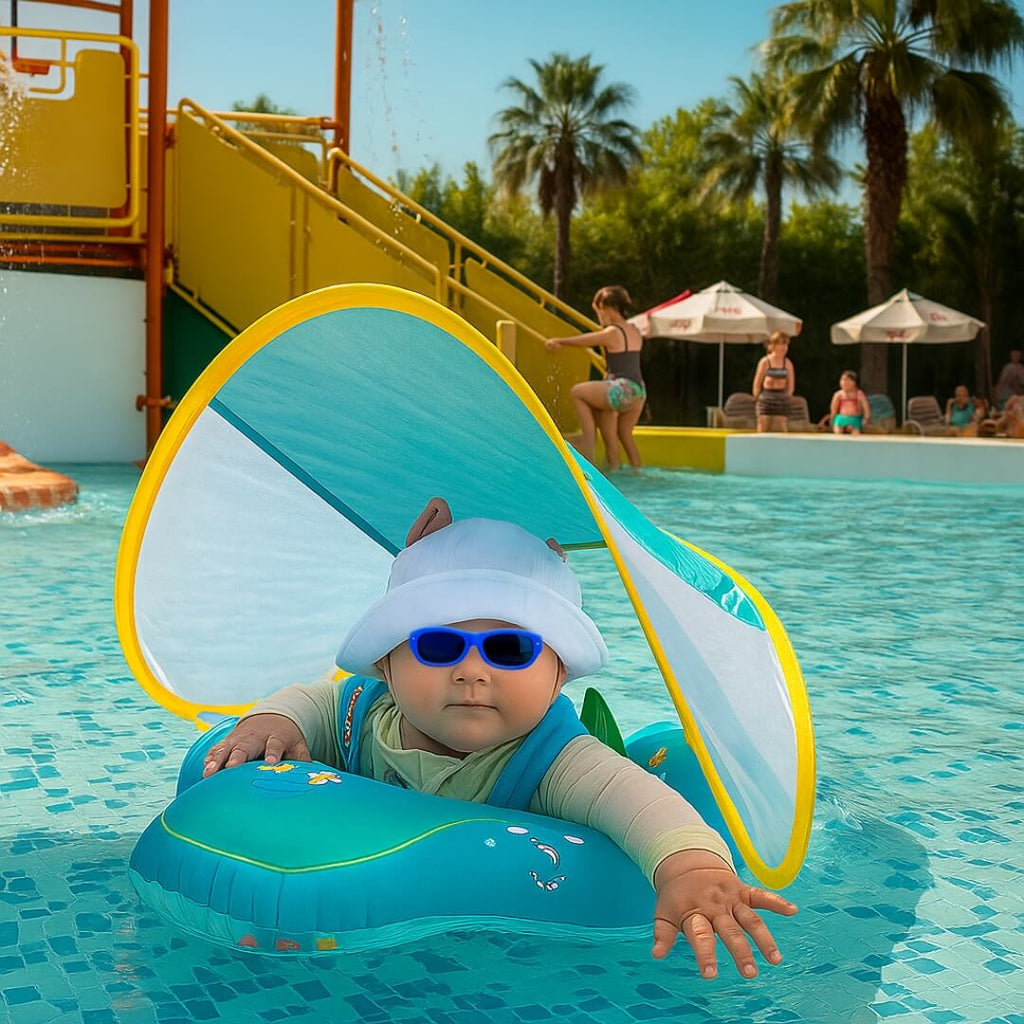 Bouée Gonflable à Ombrelle Anti-UV pour Bébé – 5 Points d'Attache, Pliable, 3 Mois-6 Ans, Piscine & Mer | Sunsplash by TrioNest™ mon adorable bebe