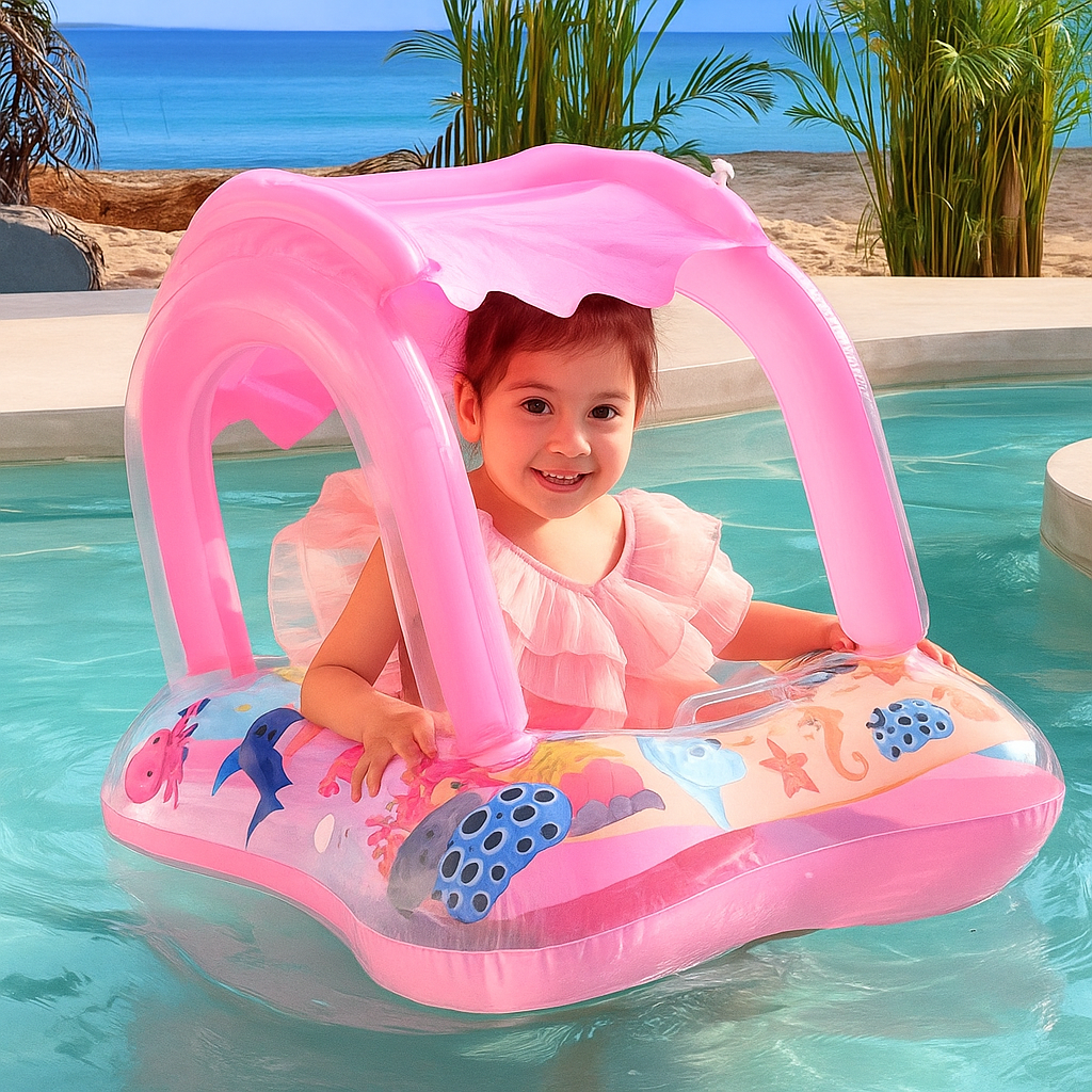 Bouée Bébé Gonflable TrioNest™ SPLASHITO™ | Toit Anti-UV 99%, Pompe Incluse, Certifiée CE | 0-3 Ans Mon Adorable Bébé