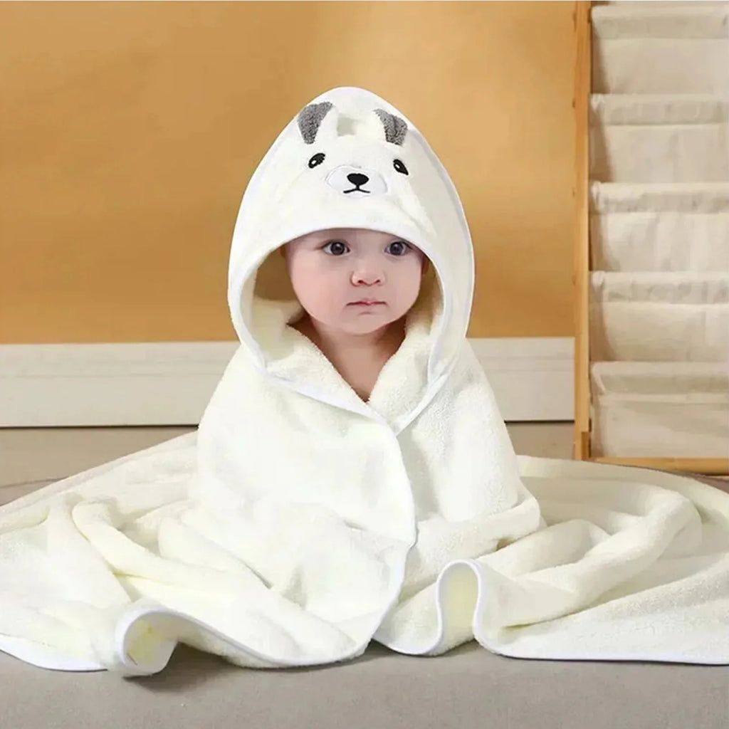 Pack Bain Bébé 3-en-1 – Fleur Lotus, Cape Polaire Corail Motif Animal & Thermomètre Crabe | TrioNest™